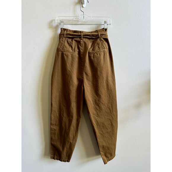 Free People - Brown Paperbag Pants With Belt Tapered Ankle - Size 8 - Picture 6 of 10
